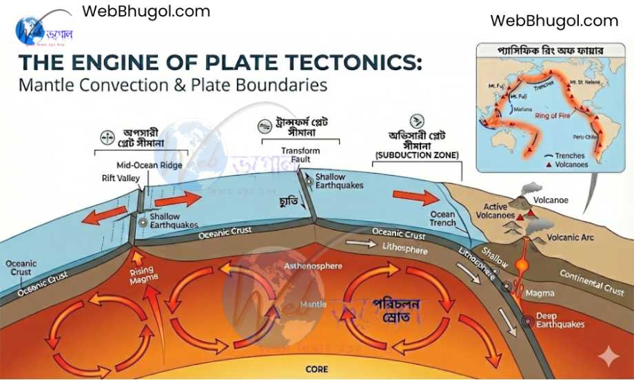 প্রতিসারী বা গঠনকারী পাত সীমানায় মধ্য-সামুদ্রিক শৈলশিরা ও নতুন ভূত্বক গঠনের ডায়াগ্রাম।