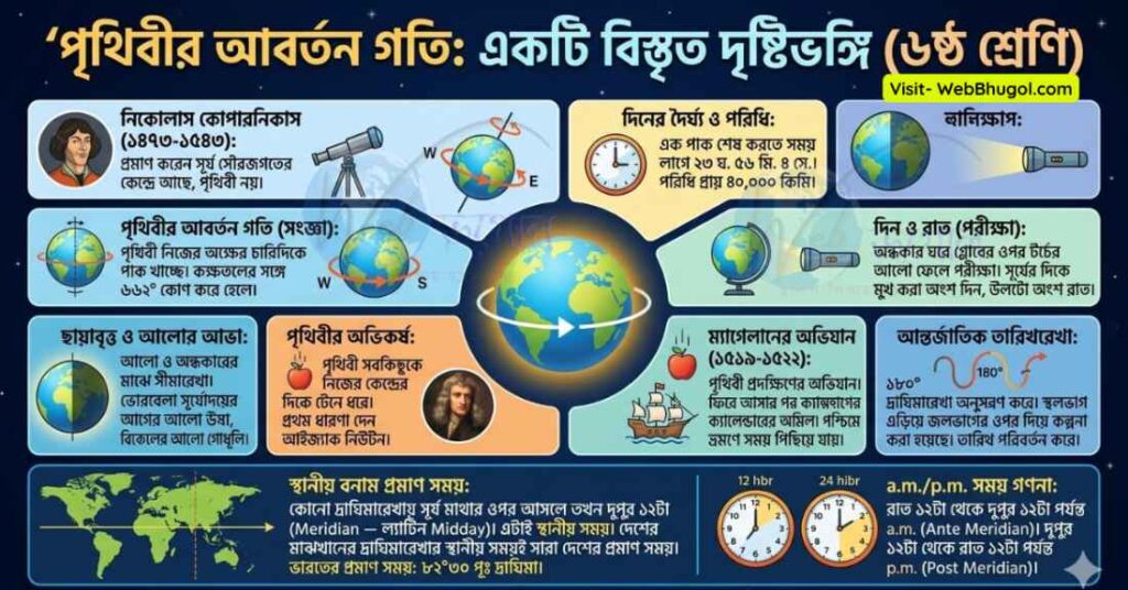 পৃথিবীর আবর্তন গতি প্রশ্ন ও উত্তর | ষষ্ঠ শ্রেণির ভূগোল চতুর্থ অধ্যায় | Webbhugol