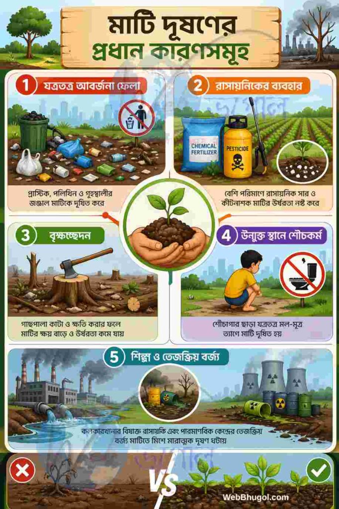মাটি দূষণের প্রধান কারণসমূহ ইনফোগ্রাফিক class 7 geography বাংলা