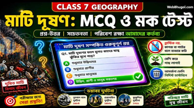 সপ্তম শ্রেণির ভূগোল মাটি দূষণ অধ্যায়ের MCQ ও SAQ প্রশ্ন-উত্তর, দূষিত মাটি বনাম পরিষ্কার পরিবেশের চিত্রসহ শিক্ষামূলক ফিচার ইমেজ | Class 7 মাটি দূষণ