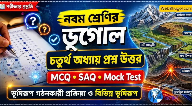 নবম শ্রেণির ভূগোল চতুর্থ অধ্যায় প্রশ্ন উত্তর MCQ SAQ mock test ভূমিরূপ গঠনকারী প্রক্রিয়া