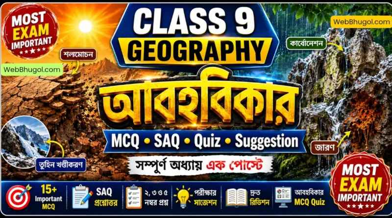 নবম শ্রেণির ভূগোল আবহবিকার অধ্যায়ের MCQ, SAQ, Quiz ও Suggestion ভিত্তিক featured image যেখানে যান্ত্রিক ও রাসায়নিক আবহবিকার দেখানো হয়েছে।