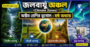 “অষ্টম শ্রেণির ভূগোল ষষ্ঠ অধ্যায় জলবায়ু অঞ্চল চিত্র – নিরক্ষীয়, মৌসুমী, ভূমধ্যসাগরীয় ও তুন্দ্রা জলবায়ুর উদাহরণ”