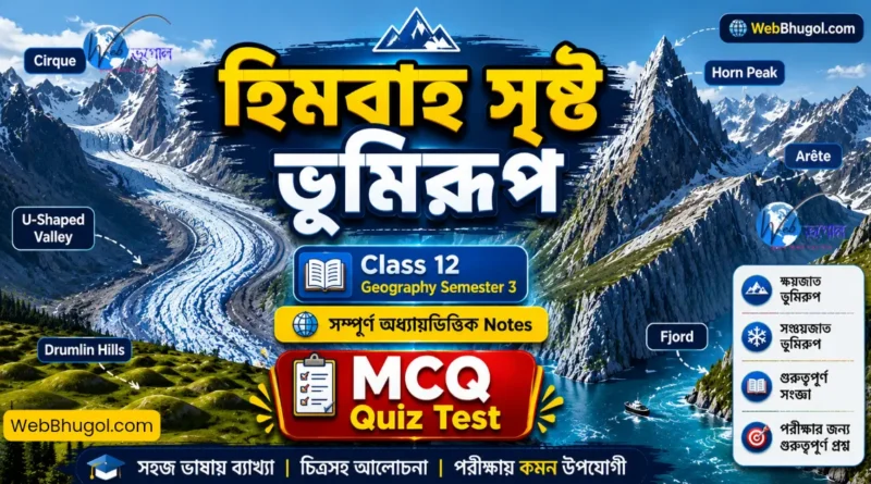 হিমবাহ সৃষ্ট ভূমিরূপ Class 12 Geography Semester 3 Notes MCQ Quiz Test