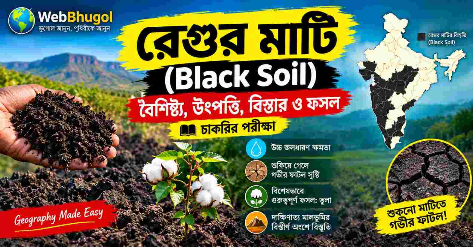 রেগুর মাটি (Black Soil): বৈশিষ্ট্য, উৎপত্তি, বিস্তার ও ফসল | চাকরির পরীক্ষা